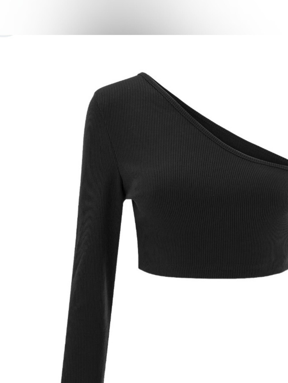 Idea Black One-Shoulder Cropped Long Sleeve Top Thumb Hole Sz S